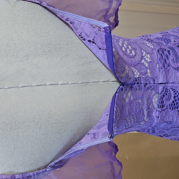 Purple Lace Sheer Corset Bodycon Mini Dress with Puff Sheer Short Sleeves - Picture 9 of 9